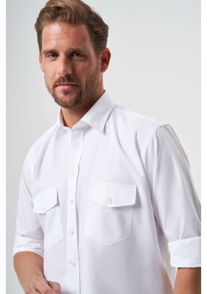 Regular Fit Kol İçi Apoletli Beyaz Basic Erkek Gömlek GM23K232060_D01 indirimleri