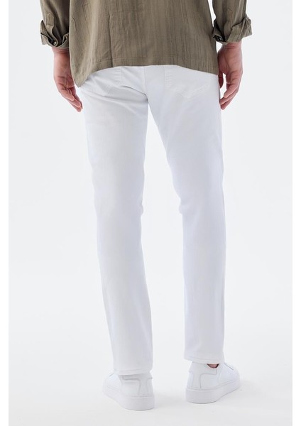 Beyaz Slim Fit 5 Cep Kot Pantolon