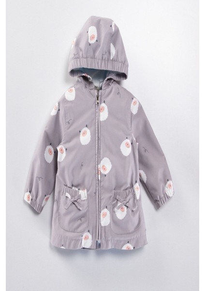 Kız Bebek - Çocuk Kapüşon Detaylı Kuzu Desenli Özel Koleksiyon Yağmurluk - Rüzgarlık
