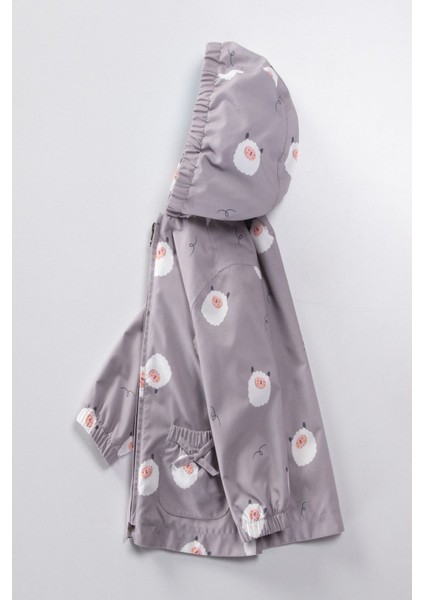 Kız Bebek - Çocuk Kapüşon Detaylı Kuzu Desenli Özel Koleksiyon Yağmurluk - Rüzgarlık fiyatları