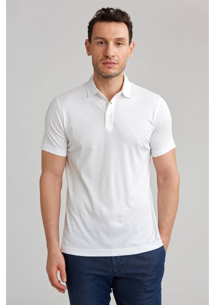 Merserize Pike Polo Yaka Beyaz Pamuk T-Shirt TS24Y24105_D01