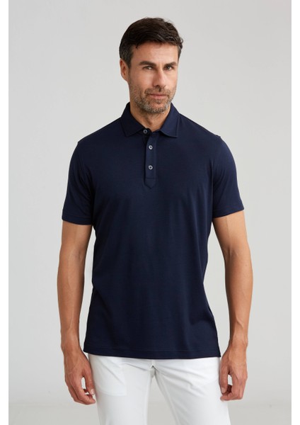 Merserize Pike Polo Yaka Lacivert Pamuk T-Shirt TS24Y24105_D39