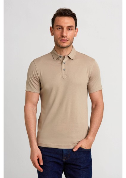 Merserize Pike Polo Yaka Bej Pamuk T-Shirt TS24Y24105_D07