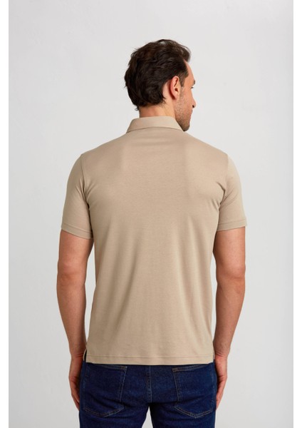 Merserize Pike Polo Yaka Bej Pamuk T-Shirt TS24Y24105_D07 fiyatları