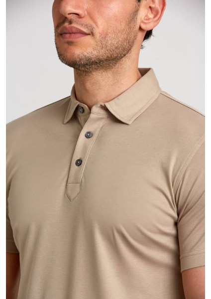 Merserize Pike Polo Yaka Bej Pamuk T-Shirt TS24Y24105_D07 fırsatları
