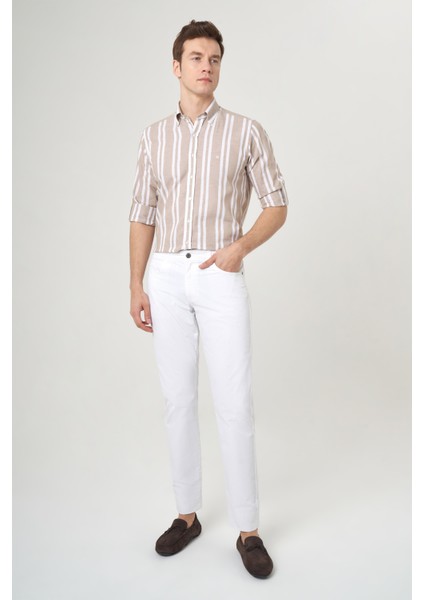 Beyaz Pamuk 5 Cepli Spor Erkek Pantolon PNS23Y23104_D01
