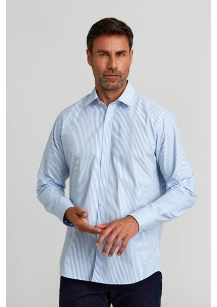 Regular Fit Paşa Yaka Düğmeli Açık Mavi Pamuk Erkek Gömlek GMCZG3PS22400003_D33 fırsatları