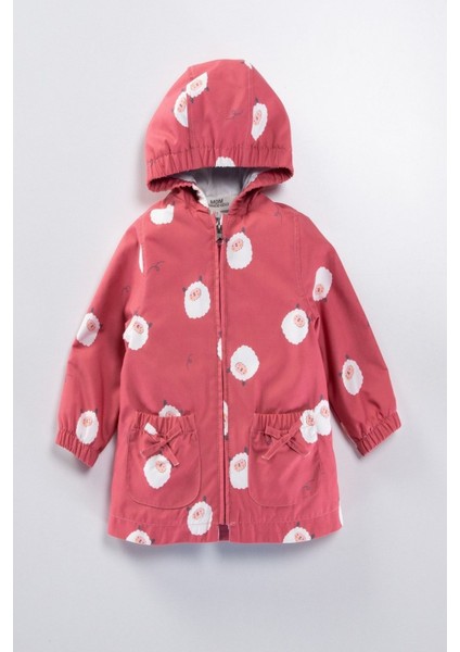 Kız Bebek - Çocuk Kapüşon Detaylı Kuzu Desenli Özel Koleksiyon Yağmurluk - Rüzgarlık
