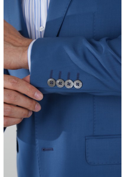 Comfort Fit Mono Yaka Drop 6 Çift Yırtmaçlı Açık Lacivert Erkek Yün Takım Elbise PTK23YNOS001_D38 modelleri