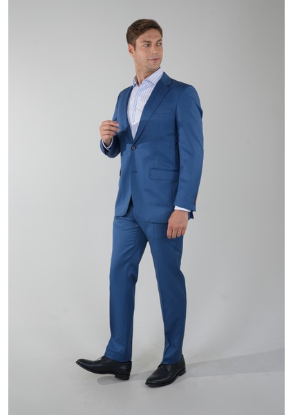 Comfort Fit Mono Yaka Drop 6 Çift Yırtmaçlı Açık Lacivert Erkek Yün Takım Elbise PTK23YNOS001_D38 indirimleri