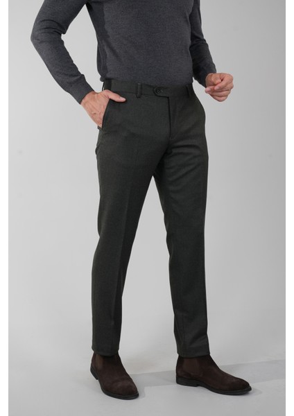 Haki Yün Flanel Regular Fit Klasik Erkek Pantolon PPNK23K23201_D49
