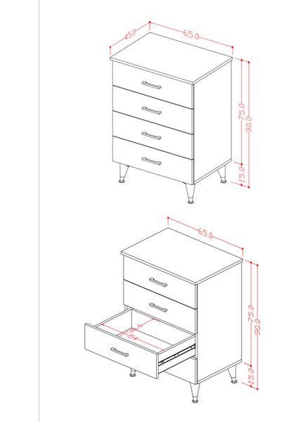 Asra Trend %100 Mdflam 4 Çekmeceli Şifonyer 65CM modelleri