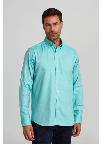 Regular Fit Paşa Yaka Düğmeli Haki Pamuk Erkek Gömlek GMOK3PS22400001_D49