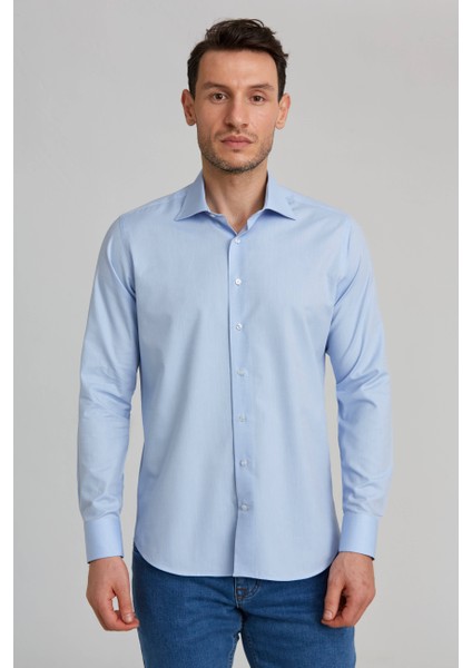 Erkek Regular Fit Pamuk Cepsiz Mavi Gömlek GMKLS1KD224004_D35