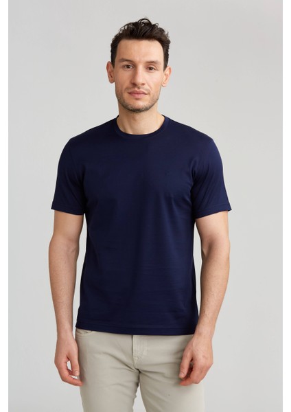 Süprem Kumaş O Yaka Lacivert Erkek T-Shirt TSNOS24Y24101_D39