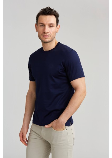 Süprem Kumaş O Yaka Lacivert Erkek T-Shirt TSNOS24Y24101_D39 modelleri