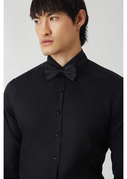 Siyah Pamuk Ata Yaka Slim Fit Erkek Gömlek GM21Y211350_D99 modelleri