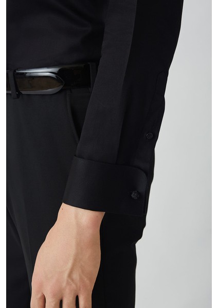 Siyah Pamuk Ata Yaka Slim Fit Erkek Gömlek GM21Y211350_D99 fırsatları