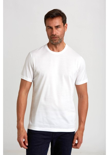 Süprem Kumaş O Yaka Beyaz Erkek T-Shirt TSNOS24Y24101_D01