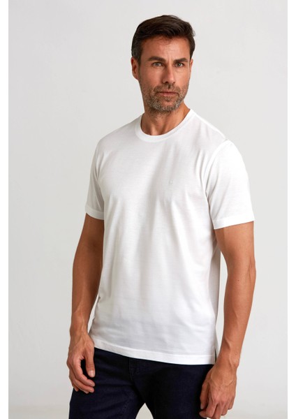 Süprem Kumaş O Yaka Beyaz Erkek T-Shirt TSNOS24Y24101_D01 modelleri