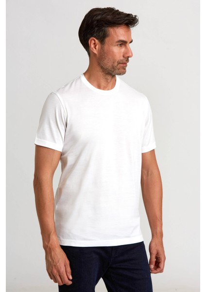 Süprem Kumaş O Yaka Beyaz Erkek T-Shirt TSNOS24Y24101_D01 indirimleri