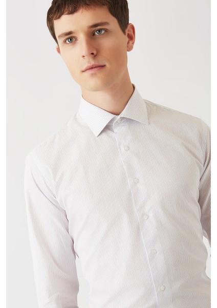 Lila Pamuk Çizgili Klasik Erkek Gömlek GM22K222008_C44 fırsatları
