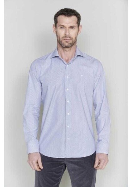 Erkek Lacivert Pamuk Regular Fit İtalyan Yaka Klasik Gömlek GM21K212084_C39