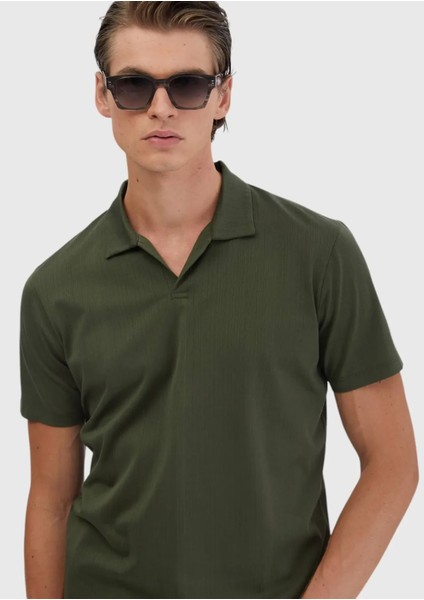 Haki Jakarlı Polo Yaka %100 Pamuk T-Shirt fırsatları