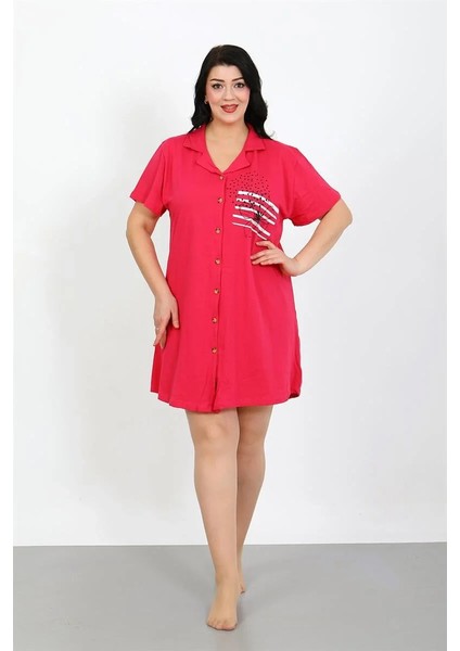 Moda Büyük Beden Penye Düğmeli Fuşya Tunik Gecelik indirimleri