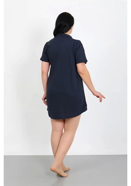 Moda Büyük Beden Penye Düğmeli Lacivert Tunik Gecelik fırsatları