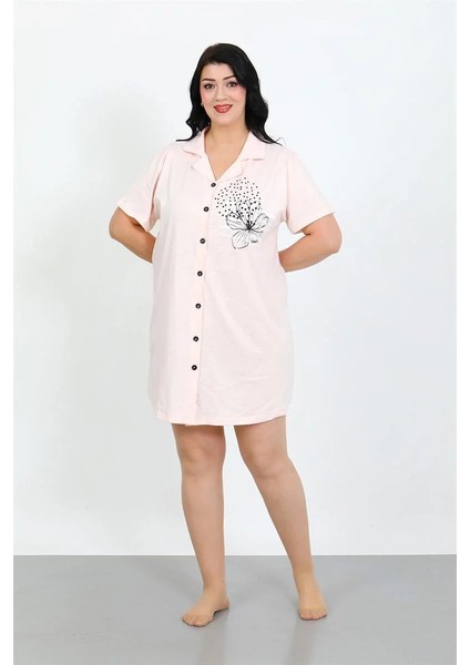 Moda Büyük Beden Penye Düğmeli Pudra Tunik Gecelik fırsatları