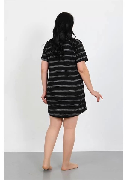 Moda Büyük Beden Penye Düğmeli Siyah Tunik Gecelik fırsatları