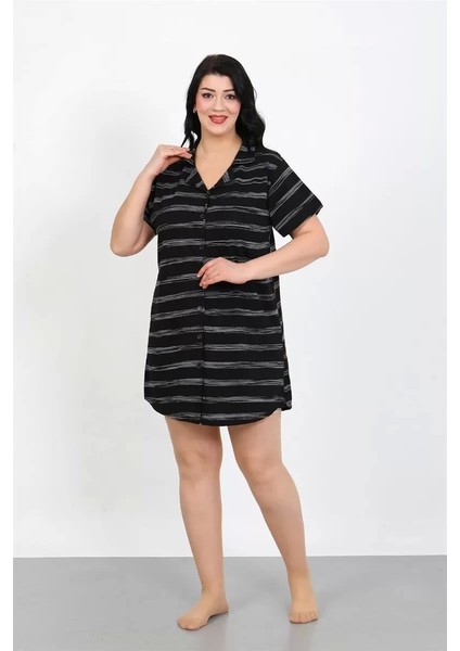 Moda Büyük Beden Penye Düğmeli Siyah Tunik Gecelik indirimleri