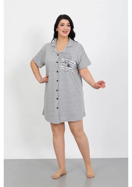 Moda Büyük Beden Penye Düğmeli Gri Tunik Gecelik fiyatları