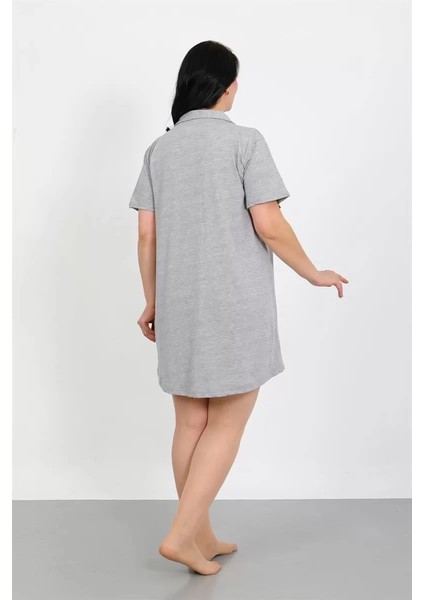 Moda Büyük Beden Penye Düğmeli Gri Tunik Gecelik modelleri