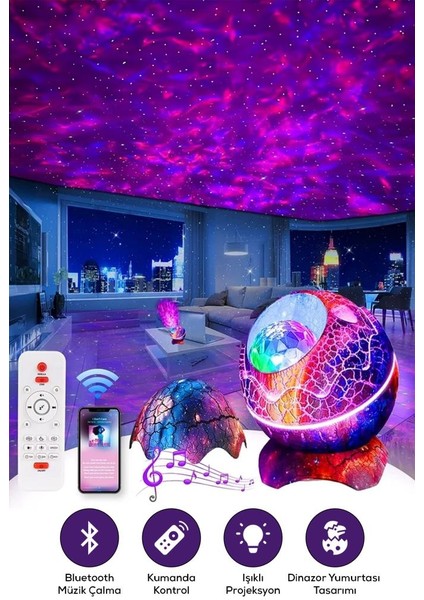 Dinazor Yumurtası Tasarımlı Bluetooth Hoparlörlü Yıldız Projektör