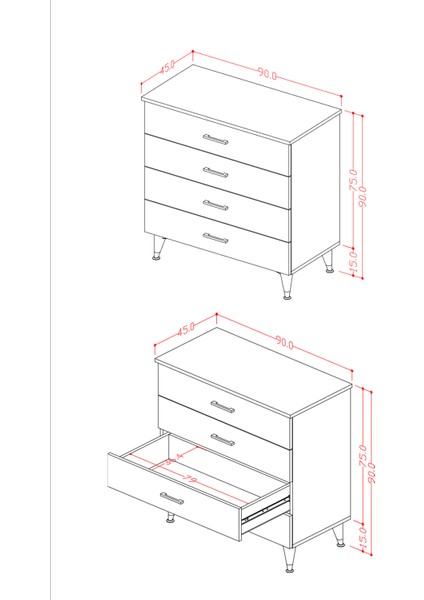 Asra Trend %100 Mdflam 4 Çekmeceli Şifonyer 90CM modelleri