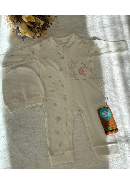 Tuem Baby Pretty Girl Fermuarlı Pamuklu Şapkalı Desenli Beyaz Kız Bebek Tulum 0-3 Ay/ 3-6 Ay / 6/9 Ay fiyatları