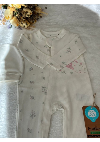 Tuem Baby Pretty Girl Fermuarlı Pamuklu Şapkalı Desenli Beyaz Kız Bebek Tulum 0-3 Ay/ 3-6 Ay / 6/9 Ay indirimleri