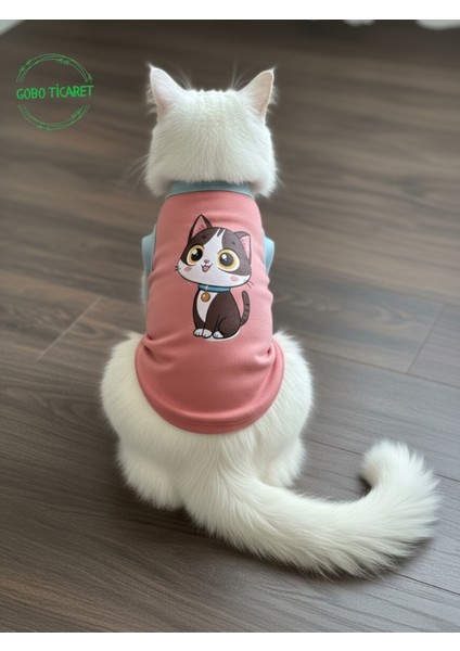 Şeker Pembe Renkli Kedi ve Köpek Kıyafeti Elbisesi Siyah Kedi Baskılı fiyatları