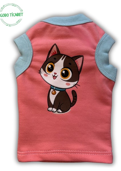 Şeker Pembe Renkli Kedi ve Köpek Kıyafeti Elbisesi Siyah Kedi Baskılı indirimleri
