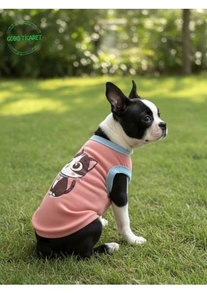 Şeker Pembe Renkli Kedi ve Köpek Kıyafeti Elbisesi Siyah Kedi Baskılı modelleri