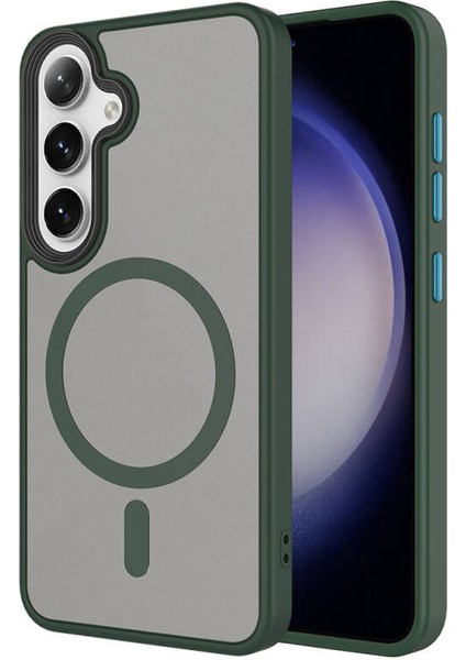 Samsung Galaxy S24 Kılıf Magsafe Özellikli ve Şerit Renkli Şık Velure Premium Sert Tpu Silikon Kapak