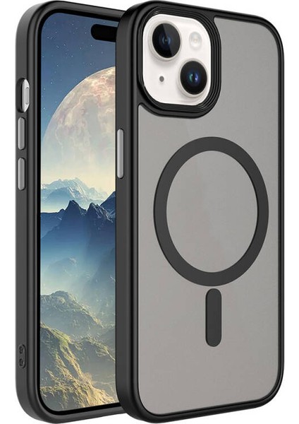 iPhone 15 Plus Kılıf Magsafe Özellikli ve Şerit Renkli Şık Velure Premium Sert Tpu Silikon Kapak