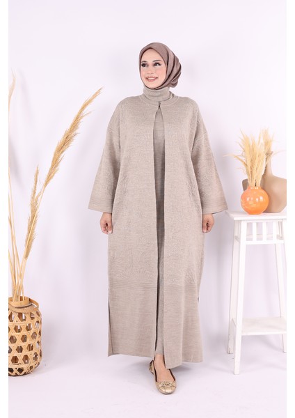 Kabartma Desen Hırka 9085 Vizon