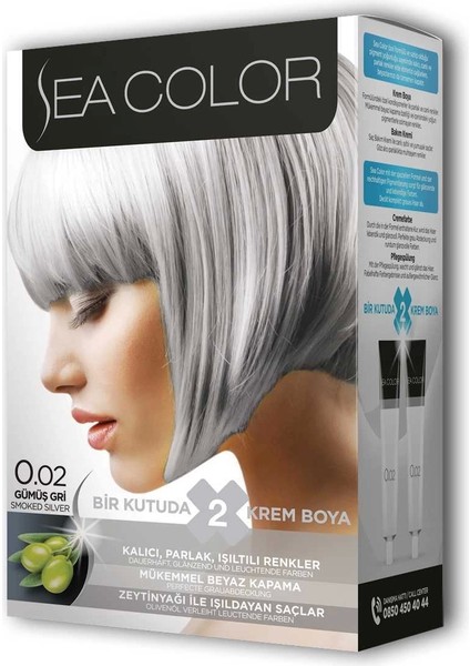 2 Tüp Krem Saç Boyası Seti Gümüş Gri No:0.02