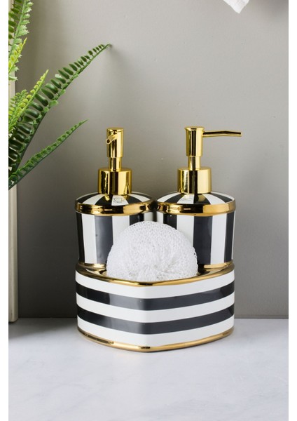 16711 Maura Nero 2'li Süngerlikli Porselen Sıvı Sabunluk Seti