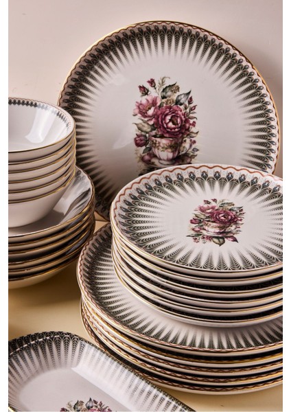 Antique Altın Yaldızlı Stoneware Yemek Takımı 27 Parça 6 Kişilik Yemek Seti fiyatları