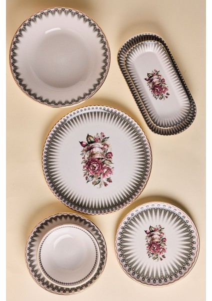Antique Altın Yaldızlı Stoneware Yemek Takımı 27 Parça 6 Kişilik Yemek Seti modelleri