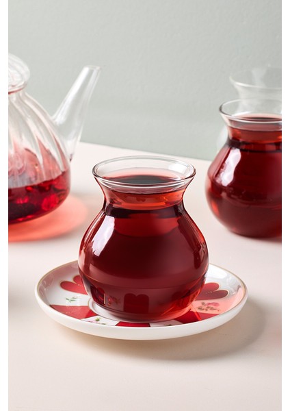 17900 Beyoğlu 12 Parça 6 Kişilik Çay Seti Borosilikat Cam Tombik Bardak ve Porselen Çay Tabağı Takımı 210 ml fiyatları